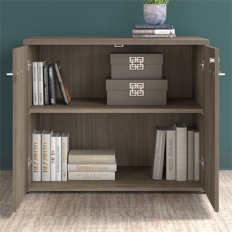 Pemberly Row 36W Storage Cabinet with Doors in Modern Hickory - Engineered Wood