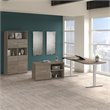 Pemberly Row 72W Adjustable Desk with Storage in Hickory - Engineered Wood
