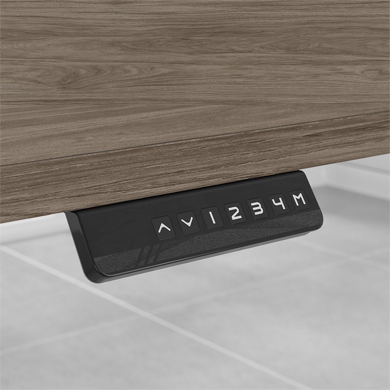 Pemberly Row 72W Adjustable Desk with Storage in Hickory - Engineered Wood