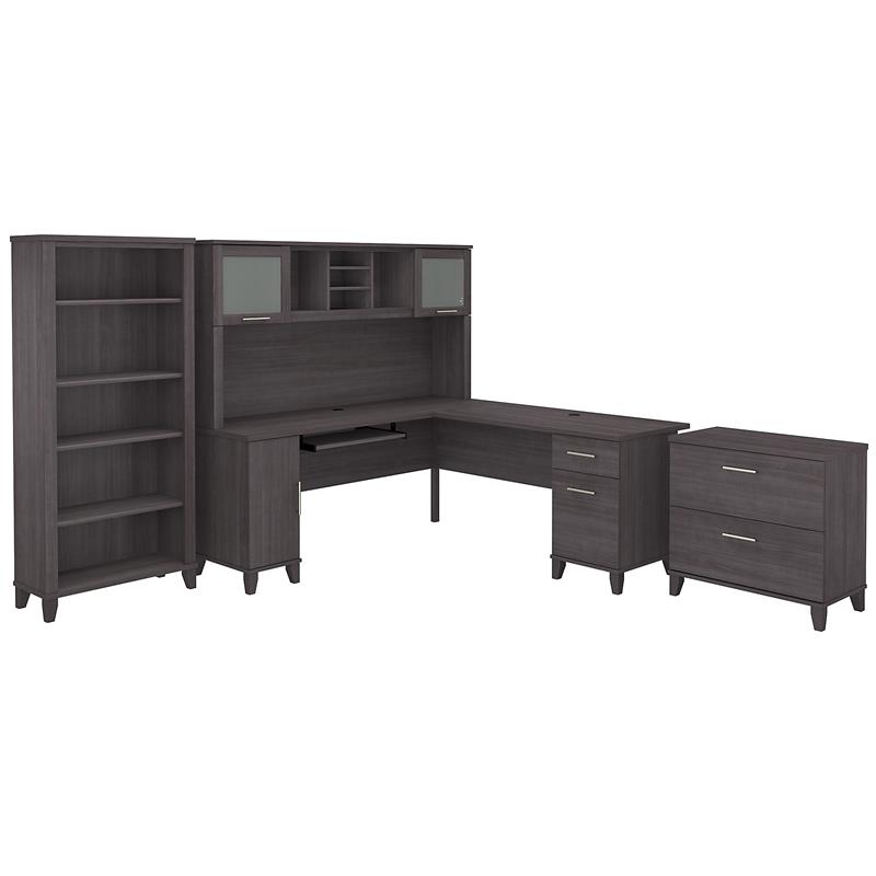 Pemberly Row 72W L Shaped Desk Set with Storage in Storm Gray - Engineered Wood