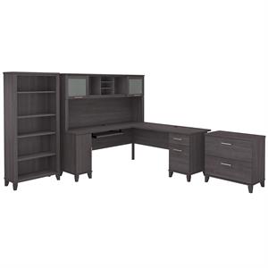 Pemberly Row 72W L Shaped Desk Set with Storage in Storm Gray - Engineered Wood