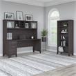 Pemberly Row 72W Desk with Hutch and Bookcase in Storm Gray - Engineered Wood