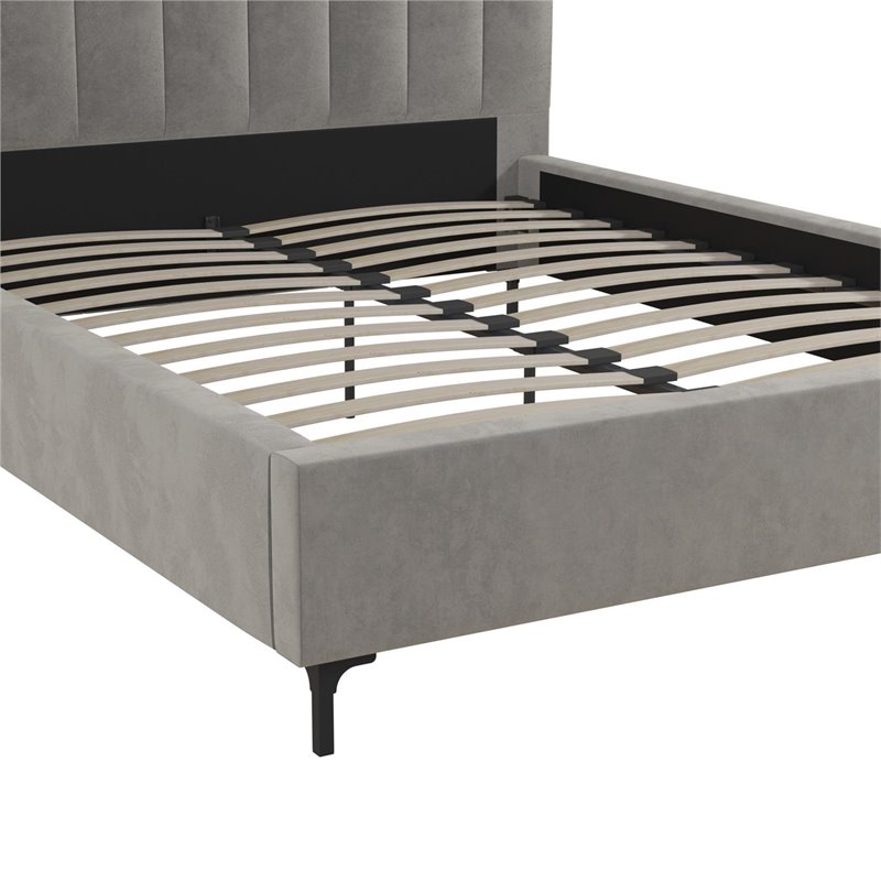 Pemberly Row Contemporary Upholstered Queen Bed in Gray Velvet