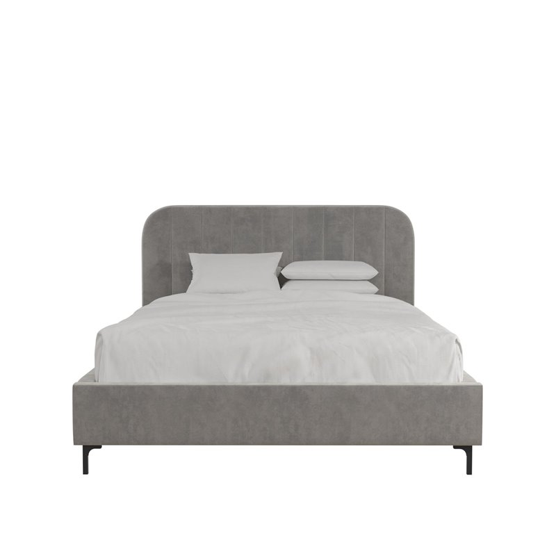 Pemberly Row Contemporary Upholstered Queen Bed in Gray Velvet