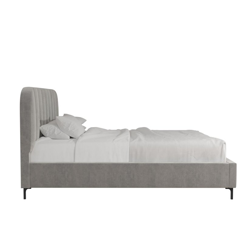 Pemberly Row Contemporary Upholstered Queen Bed in Gray Velvet