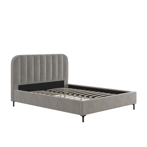 Pemberly Row Contemporary Upholstered Queen Bed in Gray Velvet