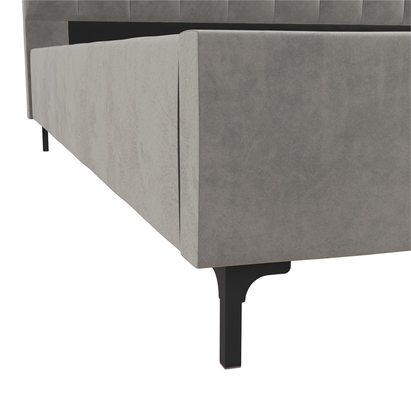 Pemberly Row Contemporary Upholstered King Bed in Gray Velvet