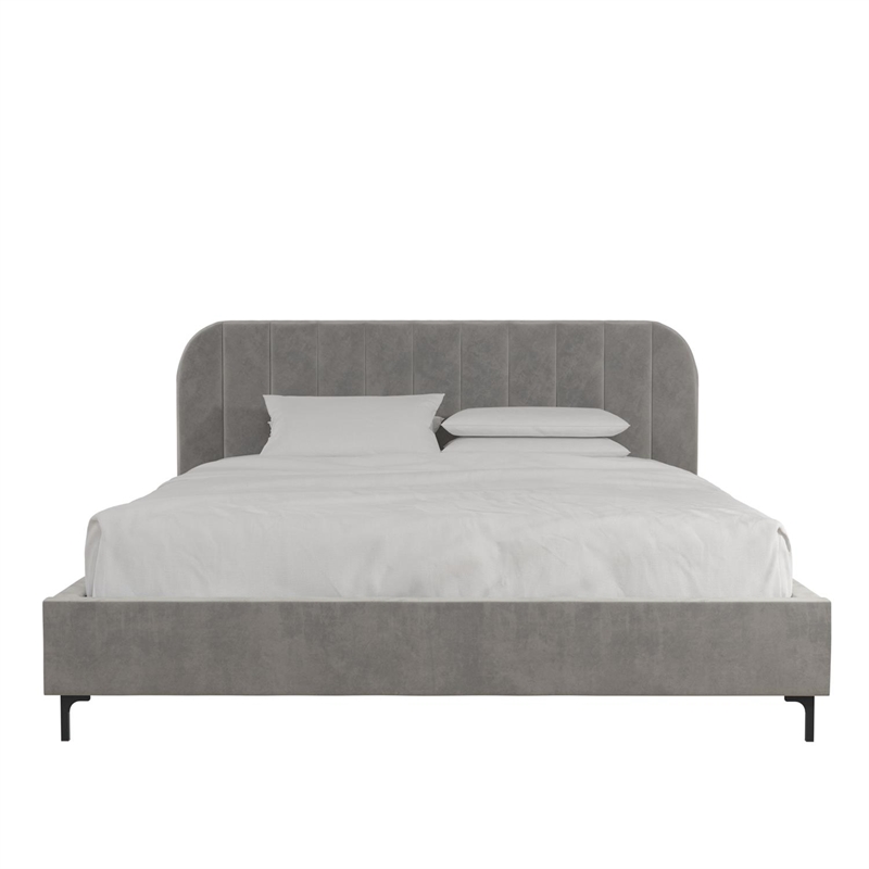 Pemberly Row Contemporary Upholstered King Bed in Gray Velvet