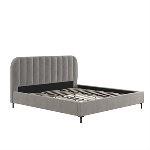 Pemberly Row Contemporary Upholstered King Bed in Gray Velvet