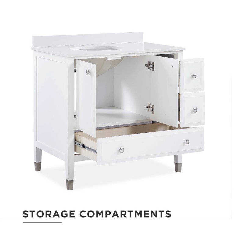 Pemberly Row Modern 36 Inch Bathroom Vanity with Sink in White