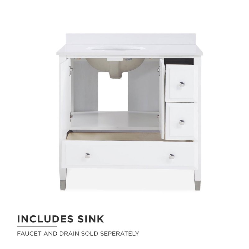 Pemberly Row Modern 36 Inch Bathroom Vanity with Sink in White