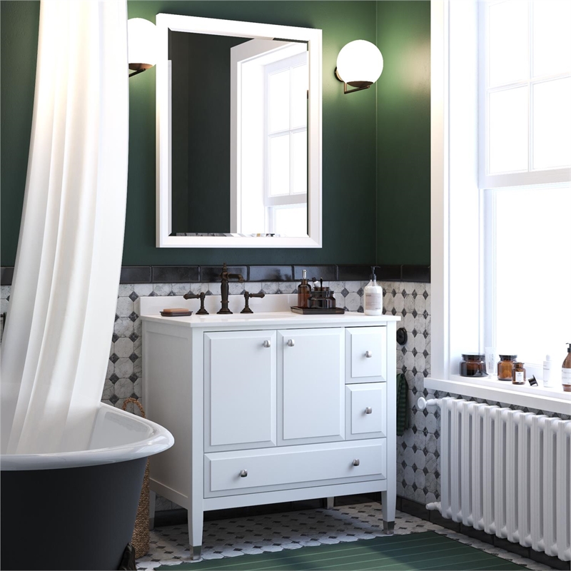 Pemberly Row Modern 36 Inch Bathroom Vanity with Sink in White