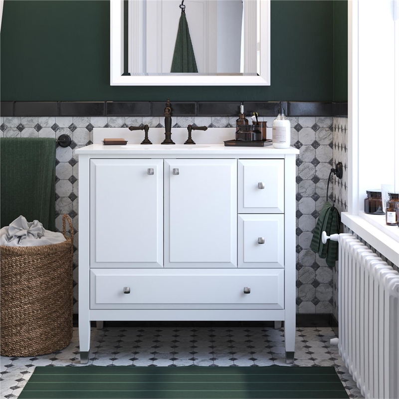 Pemberly Row Modern 36 Inch Bathroom Vanity with Sink in White