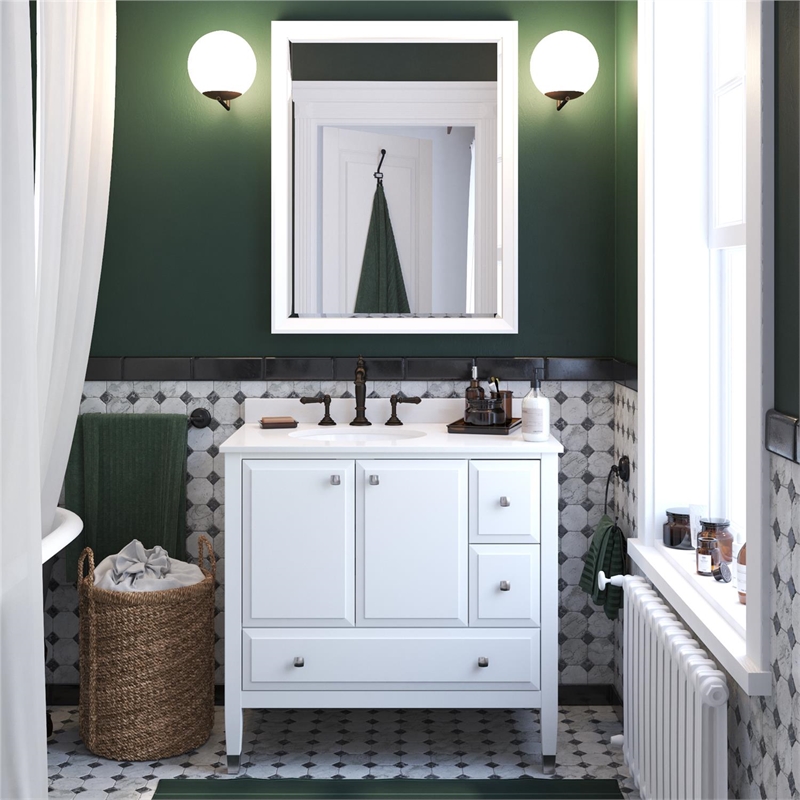 Pemberly Row Modern 36 Inch Bathroom Vanity with Sink in White