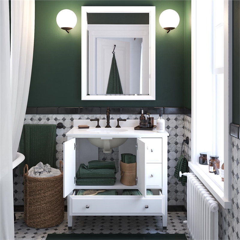 Pemberly Row Modern 36 Inch Bathroom Vanity with Sink in White
