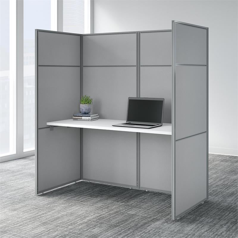 Pemberly Row 60W Cubicle Desk with 66H Closed Panels in White - Engineered Wood