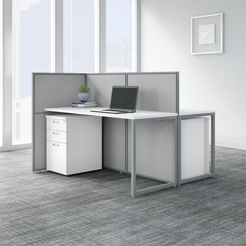 Pemberly Row 2 Person Desk with Drawers and 45H Panels - White - Engineered Wood