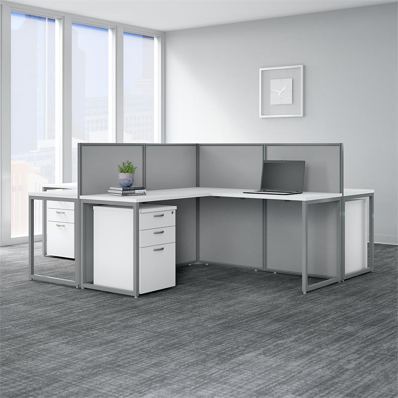 Pemberly Row 4 Person L Desk with Drawers & 45H Panels - White - Engineered Wood