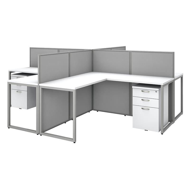 Pemberly Row 4 Person L Desk with Drawers & 45H Panels - White - Engineered Wood