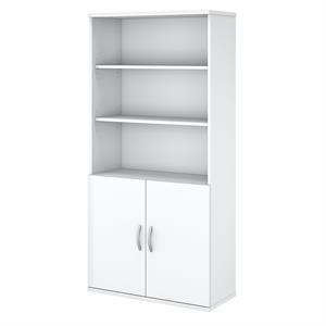Pemberly Row 5 Shelf Bookcase with Doors in Pure White - Engineered Wood