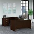 Pemberly Row 60W U Shaped Desk with Drawers in Mocha Cherry - Engineered Wood