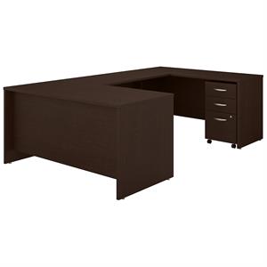 Pemberly Row 60W U Shaped Desk with Drawers in Mocha Cherry - Engineered Wood