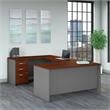 Pemberly Row 60W U Shaped Desk with Drawers in Hansen Cherry - Engineered Wood