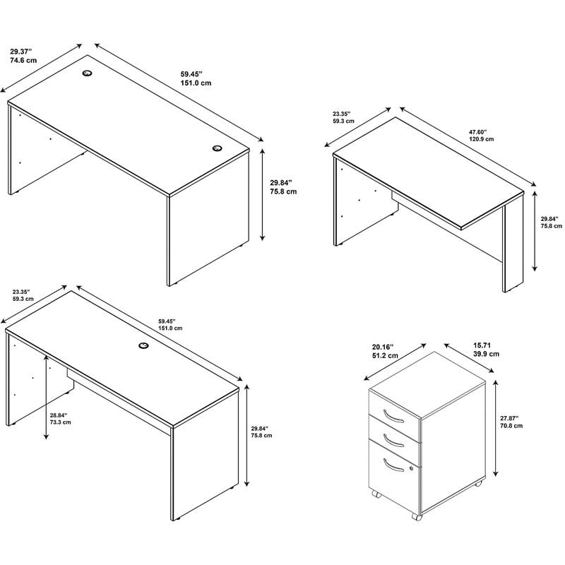 Pemberly Row 60W U Shaped Desk with Drawers in Hansen Cherry - Engineered Wood