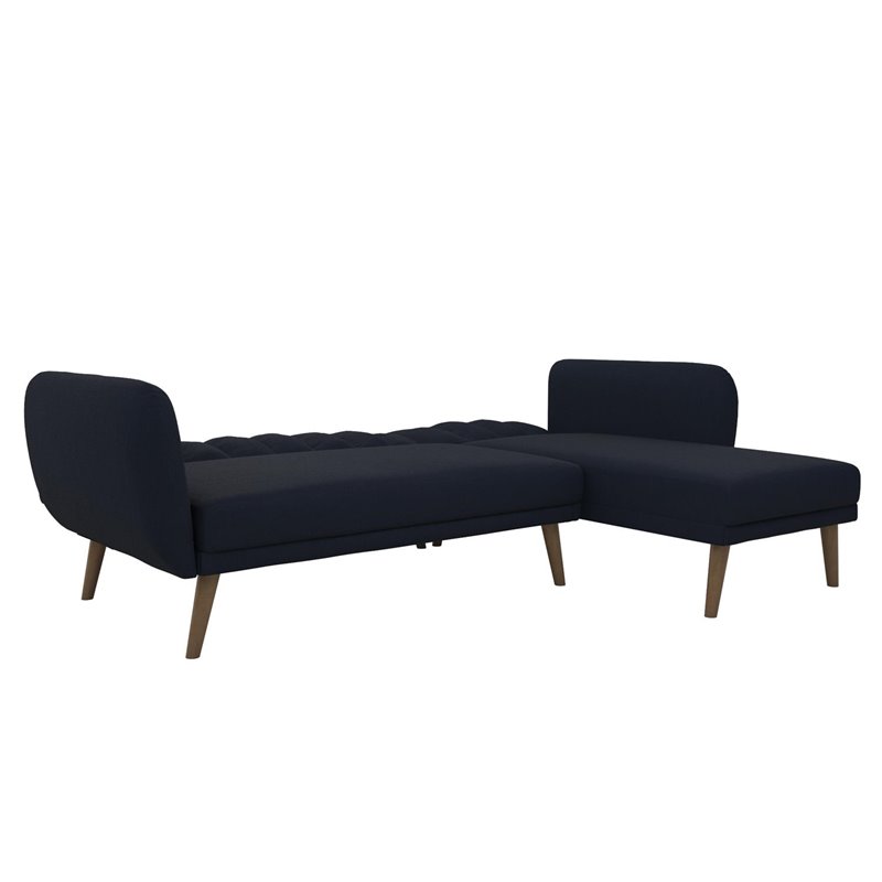 Pemberly Row Contemporary Sectional Futon Sofa in Blue Linen