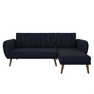 Pemberly Row Contemporary Sectional Futon Sofa in Blue Linen