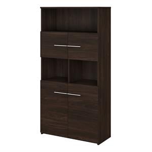 Pemberly Row 5-Shelf Bookcase with Doors in Black Walnut - Engineered Wood