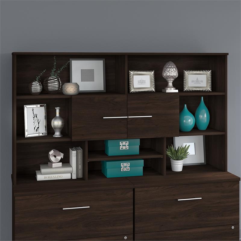 Pemberly Row 72W Desk Hutch in Black Walnut - Engineered Wood