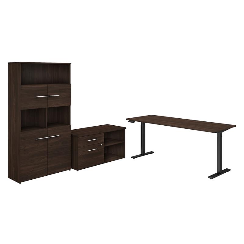 Pemberly Row 72W Height Adjustable Desk Set in Black Walnut - Engineered Wood