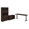 Pemberly Row 72W Height Adjustable Desk Set in Black Walnut - Engineered Wood