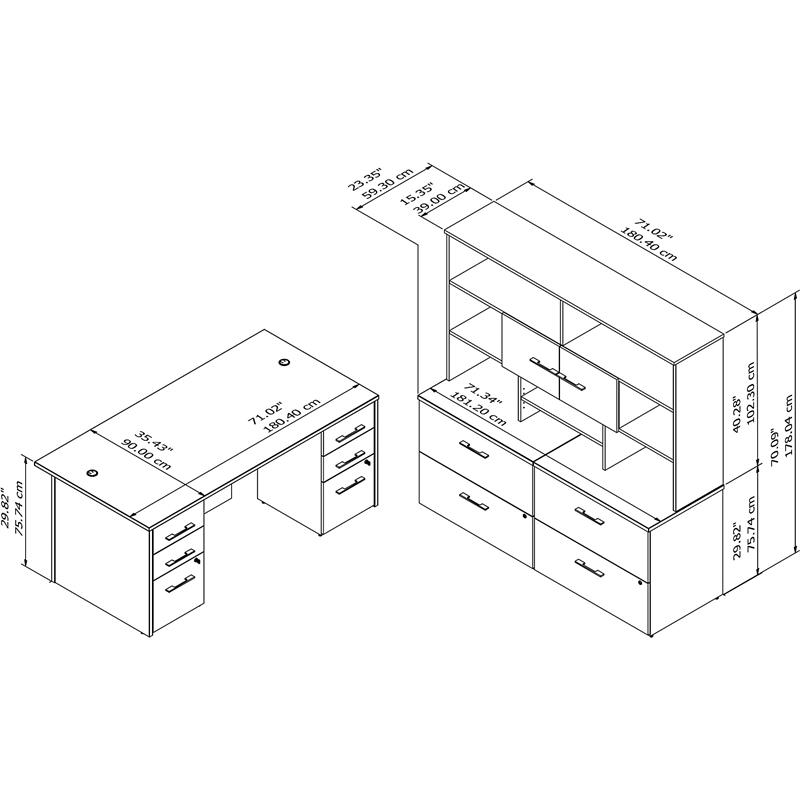 Pemberly Row Engineered Wood 72W Executive Desk with Storage Set - Black Walnut