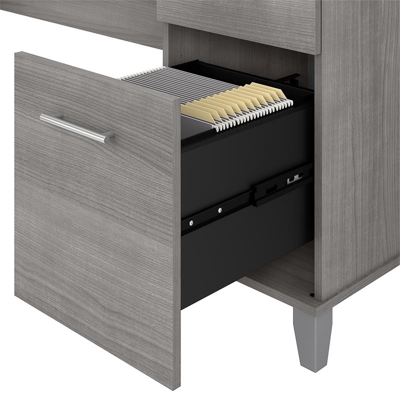 Pemberly Row 72W L Shaped Desk with Storage in Platinum Gray - Engineered Wood