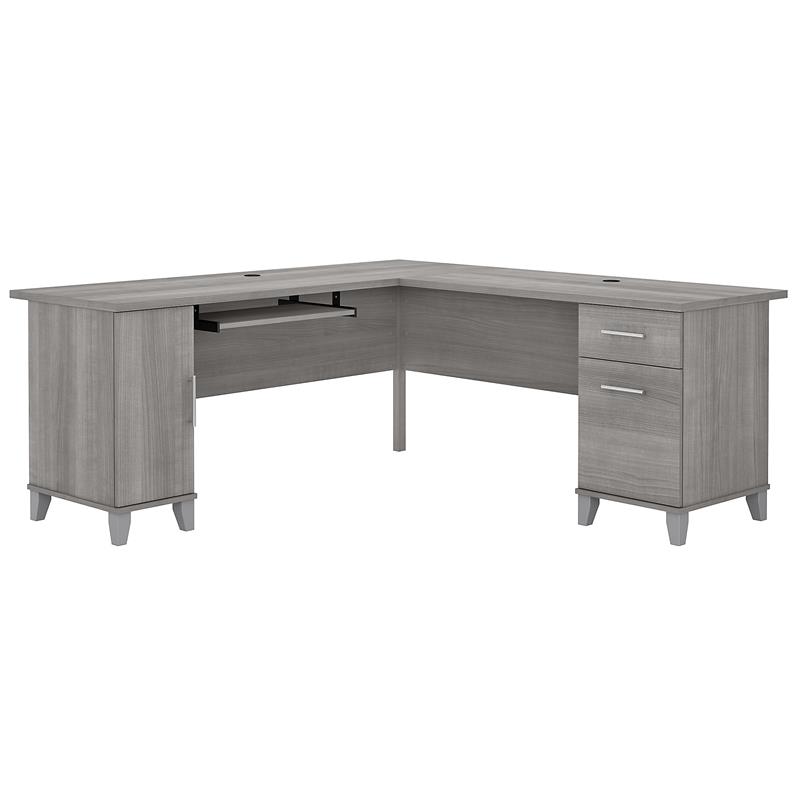 Pemberly Row 72W L Shaped Desk with Storage in Platinum Gray - Engineered Wood