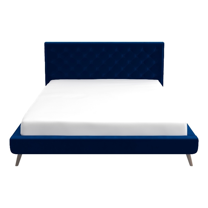 Pemberly Row Mid Century Modern Blue Velvet Upholstered King Platform Bed