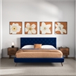 Pemberly Row Mid Century Modern Blue Velvet Upholstered King Platform Bed