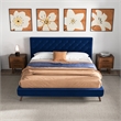 Pemberly Row Mid Century Modern Blue Velvet Upholstered King Platform Bed
