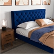 Pemberly Row Mid Century Modern Blue Velvet Upholstered King Platform Bed