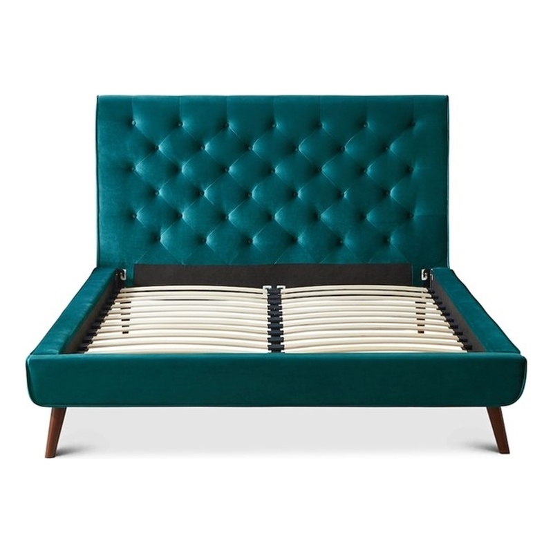 Pemberly Row Mid Century Modern Turquoise Velvet Upholstered Queen Platform Bed