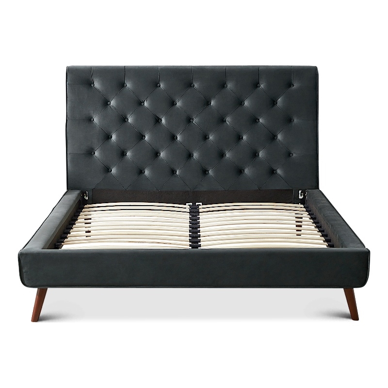 Pemberly Row Mid Century Modern Gray Velvet Upholstered Queen Platform Bed