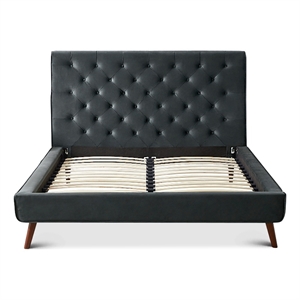 Pemberly Row Mid Century Modern Gray Velvet Upholstered Queen Platform Bed