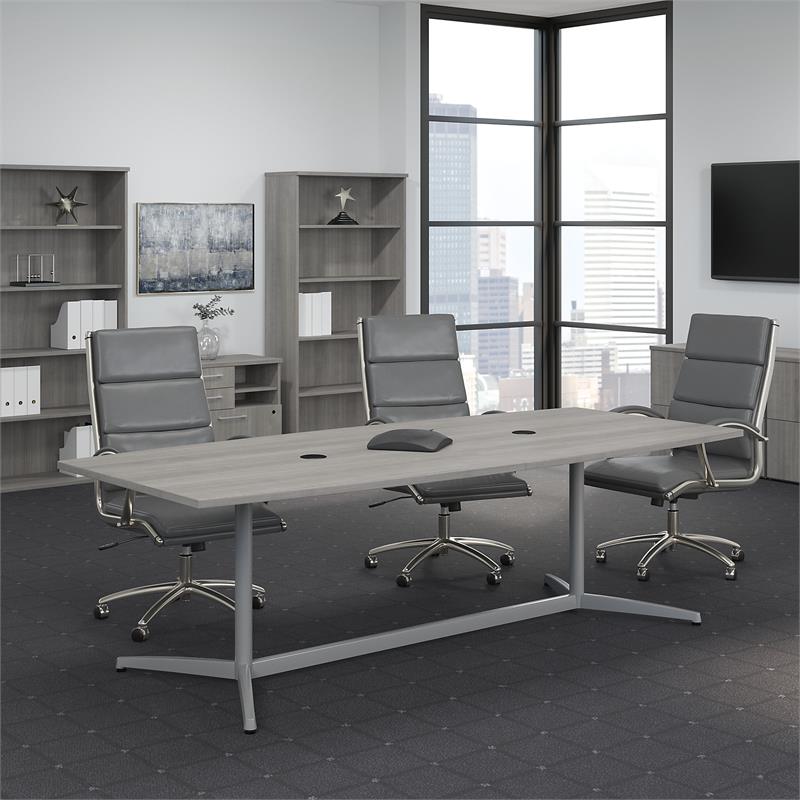 Pemberly Row Wood 96W x 42D Conference Table w/ Metal Base - Platinum Gray