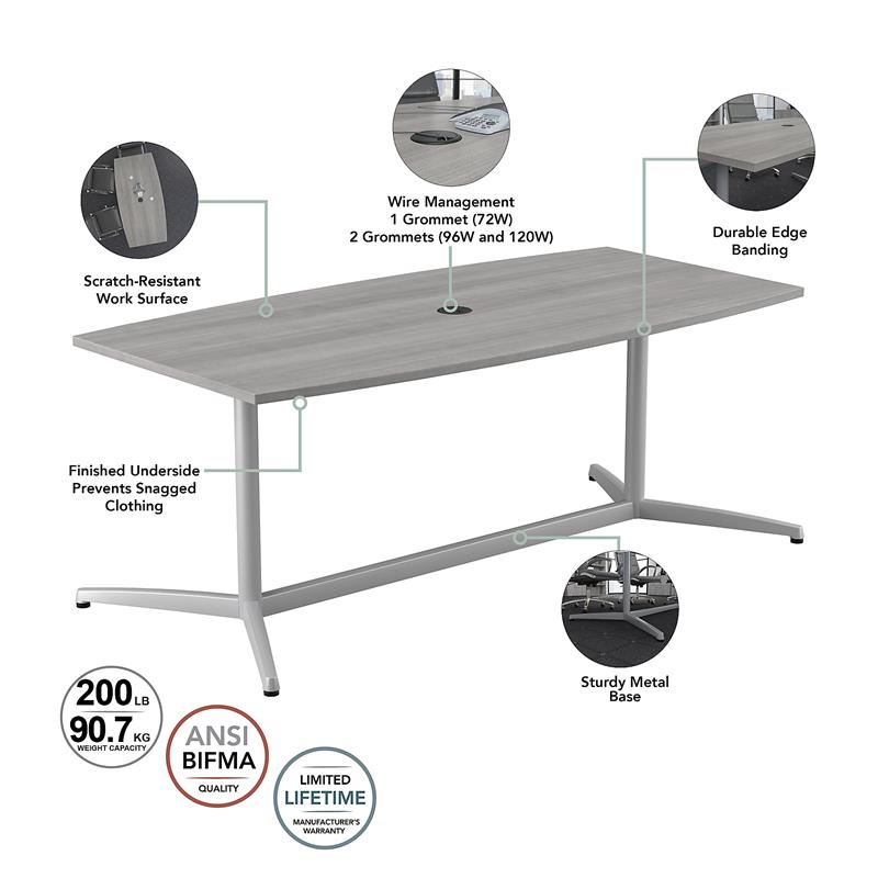 Pemberly Row Wood 96W x 42D Conference Table w/ Metal Base - Platinum Gray