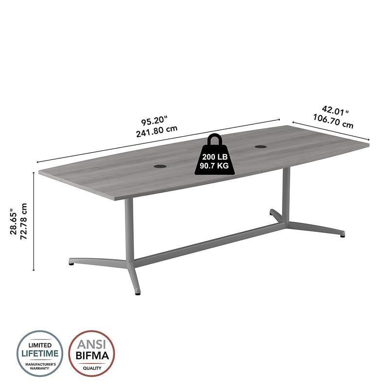 Pemberly Row Wood 96W x 42D Conference Table w/ Metal Base - Platinum Gray