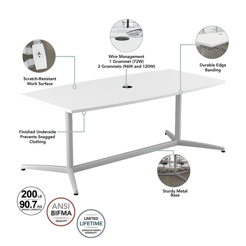 Pemberly Row Engineered Wood 96W x 42D Conference Table with Metal Base - White