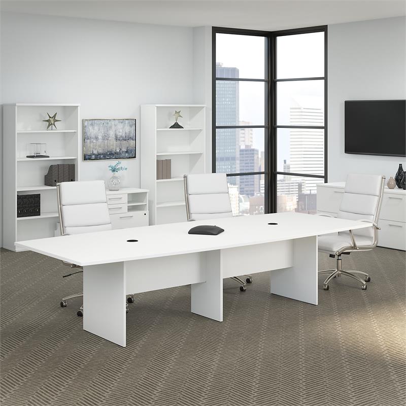 Pemberly Row Engineered Wood 120W x 48D Conference Table with Wood Base - White
