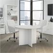 Pemberly Row 42W Round Conference Table with Wood Base - White - Engineered Wood
